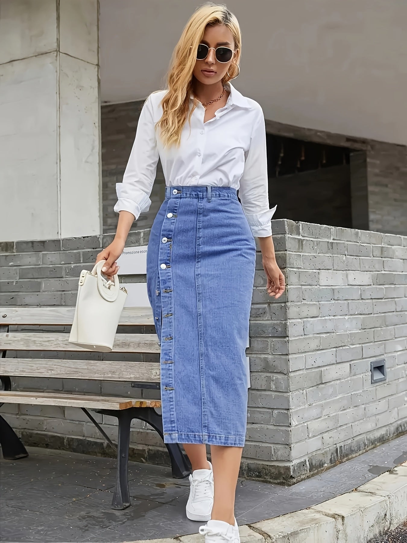 GONNA DENIM BOTTONE FRONTALE