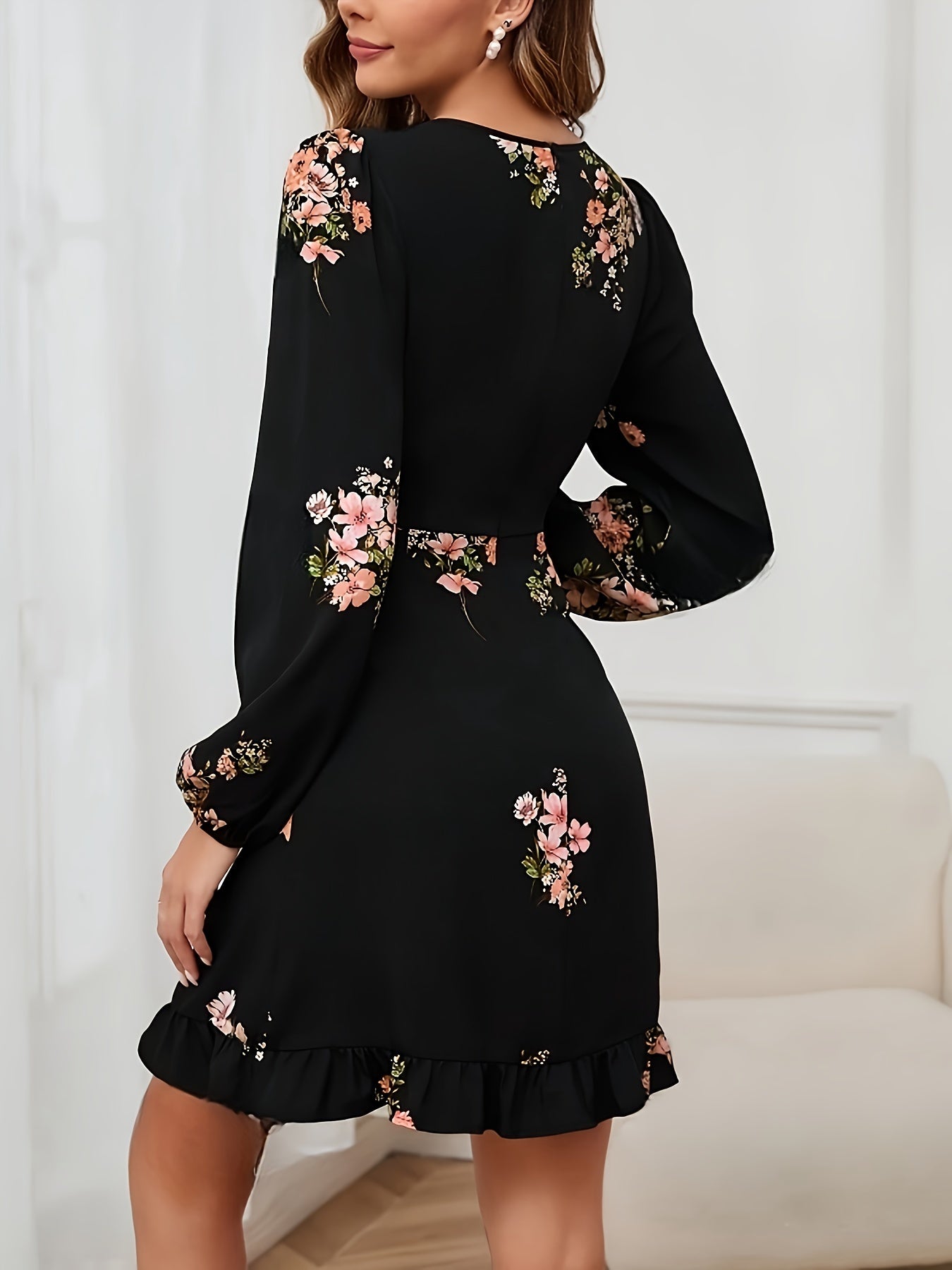 FLOREALE MANICHE A PALLONCINO MINI ABITO