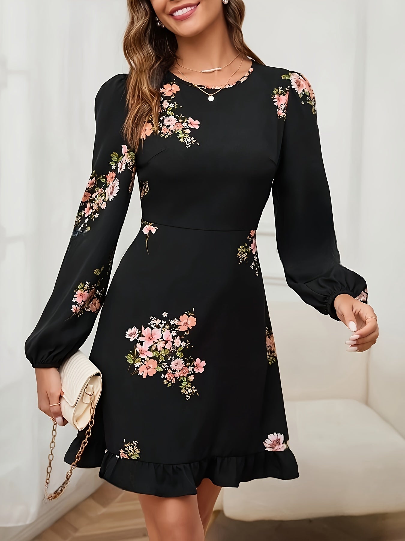 FLOREALE MANICHE A PALLONCINO MINI ABITO