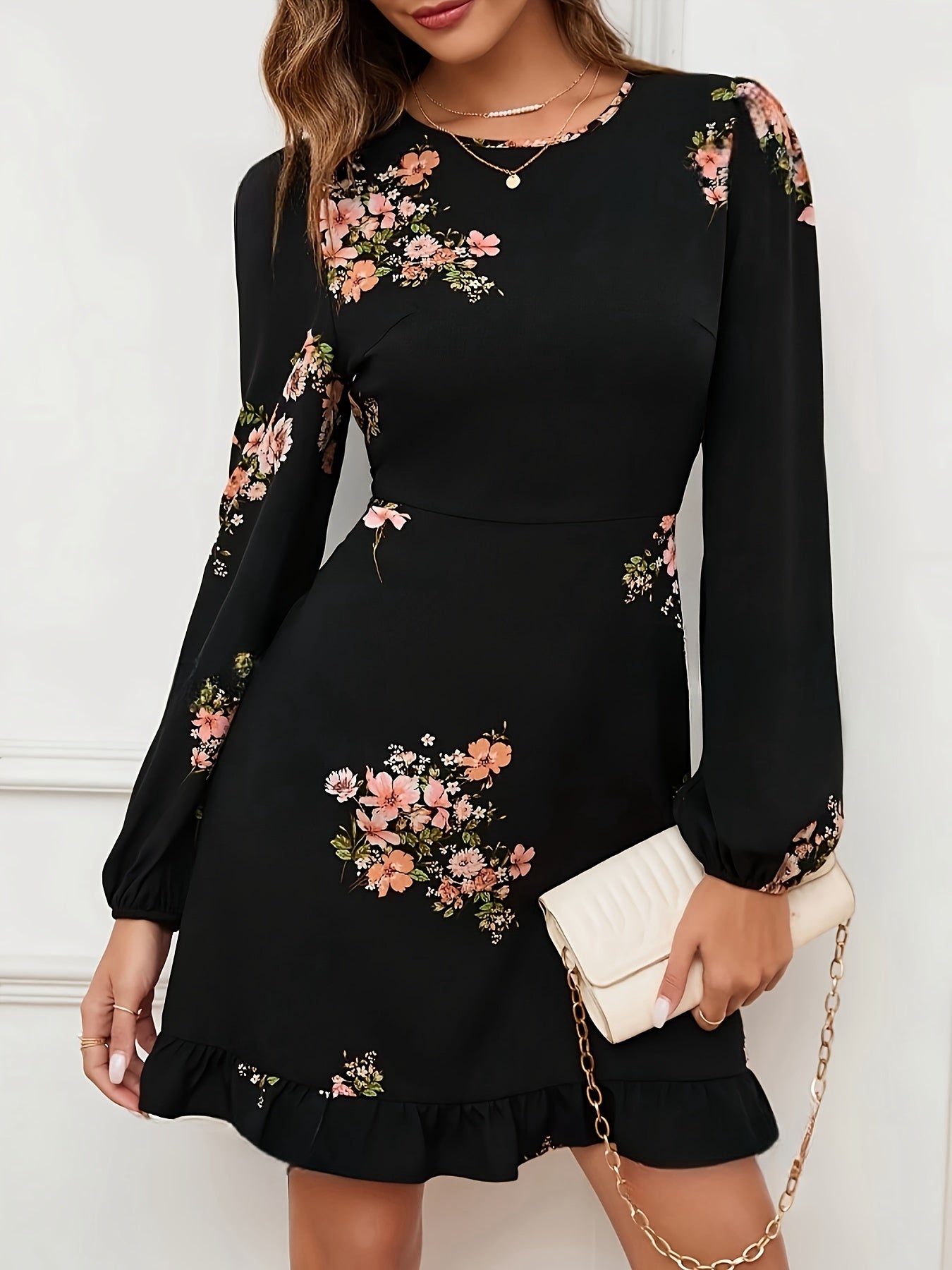 FLOREALE MANICHE A PALLONCINO MINI ABITO